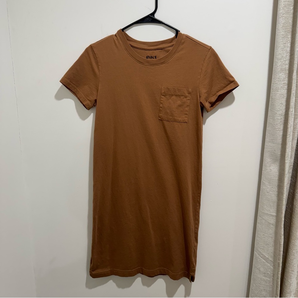 pact Organic Cotton Pocket T Shirt‎ Dress Brown XXS